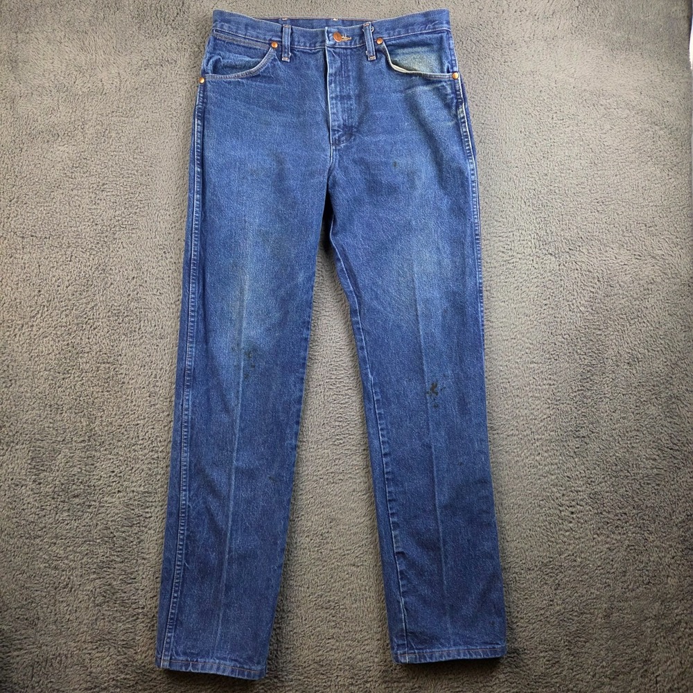 Vintage Wrangler 13MWZ Jeans Men's 33x34 Blue Denim Pants Cowboy Cut Straight